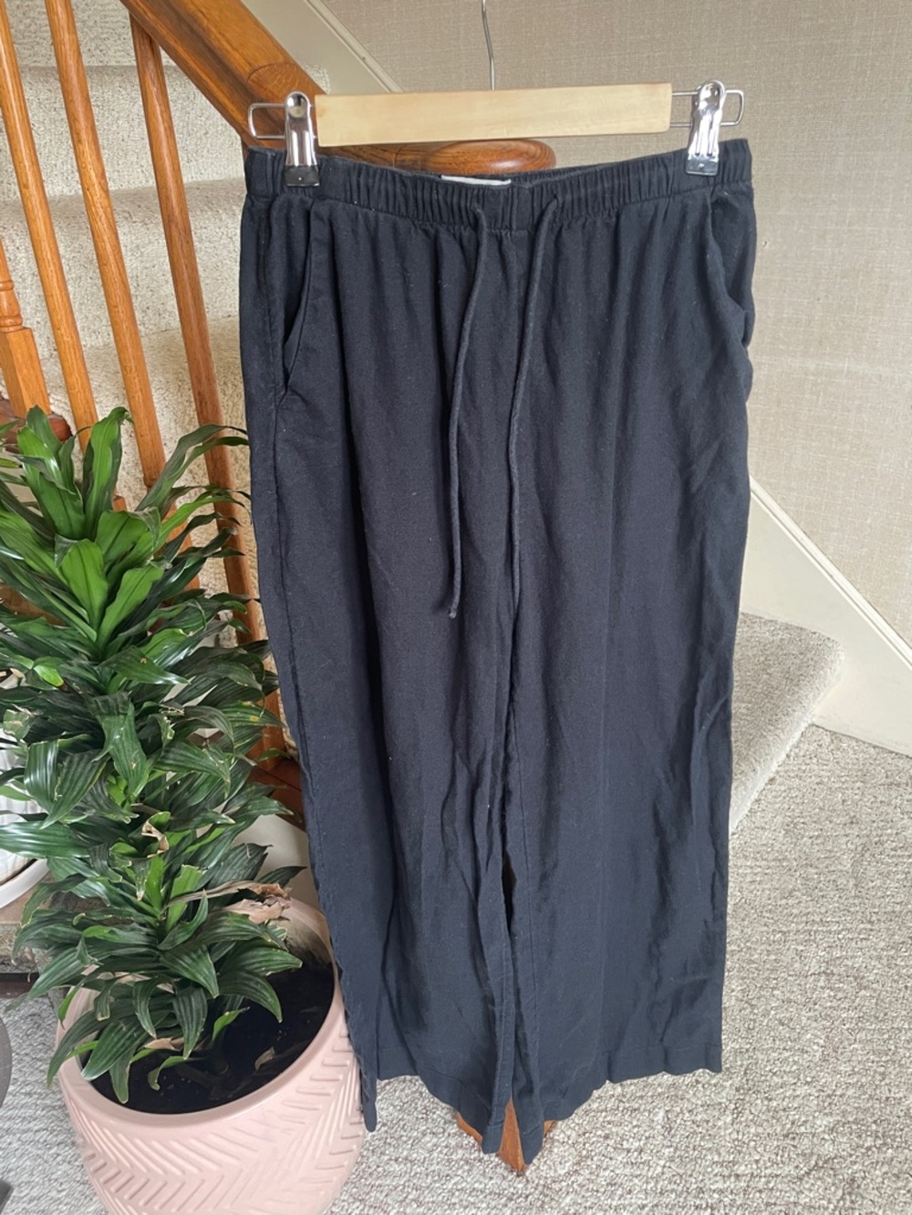 Abercrombie & Fitch Black Linen Drawstring Jogger Pants Small